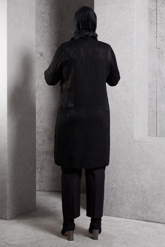 Vêtements hijab NOIR TUNIQUE JACQUARD À COL NOUÉ 20635 - ALVİNA