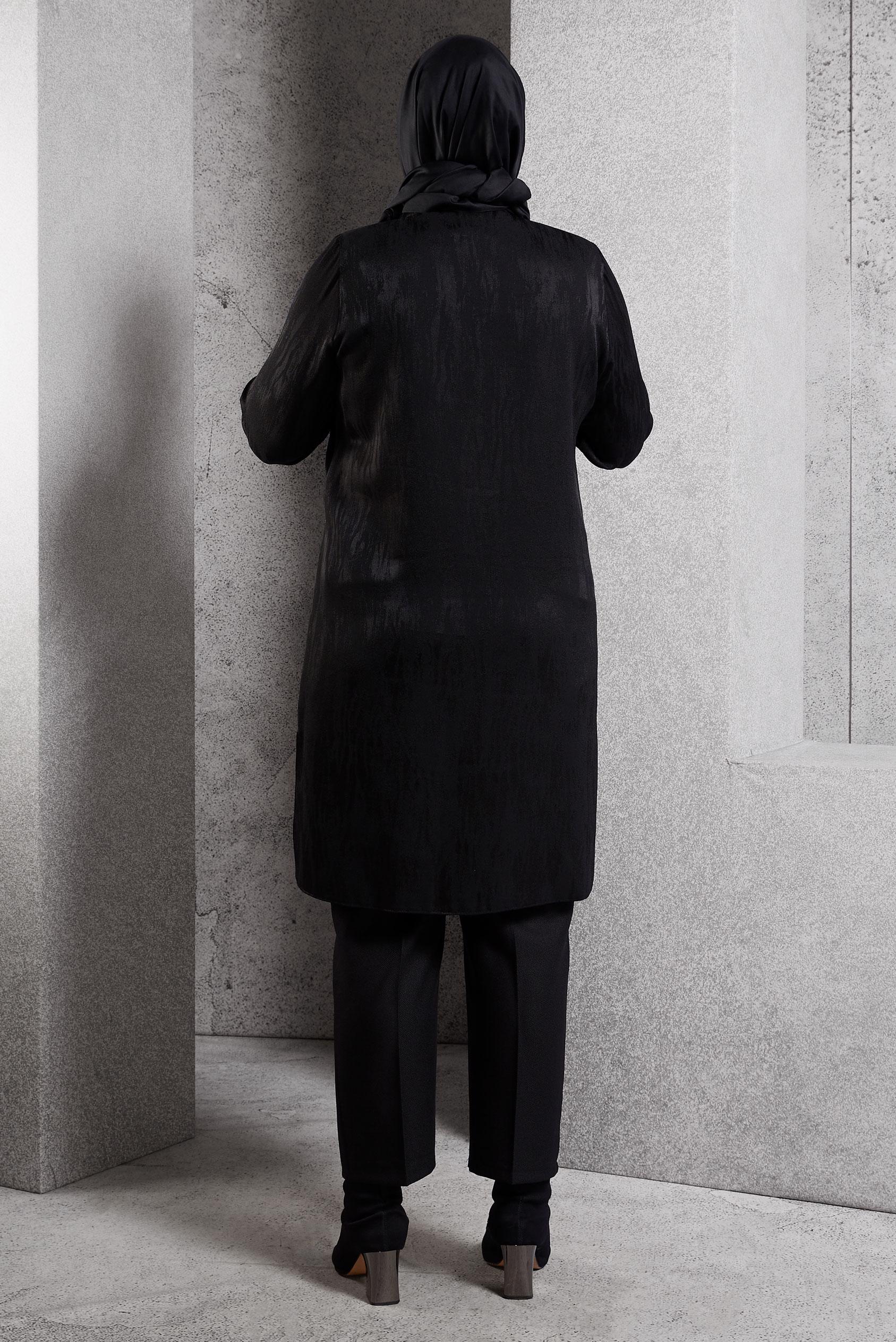 Vêtements hijab NOIR TUNIQUE JACQUARD À COL NOUÉ 20635