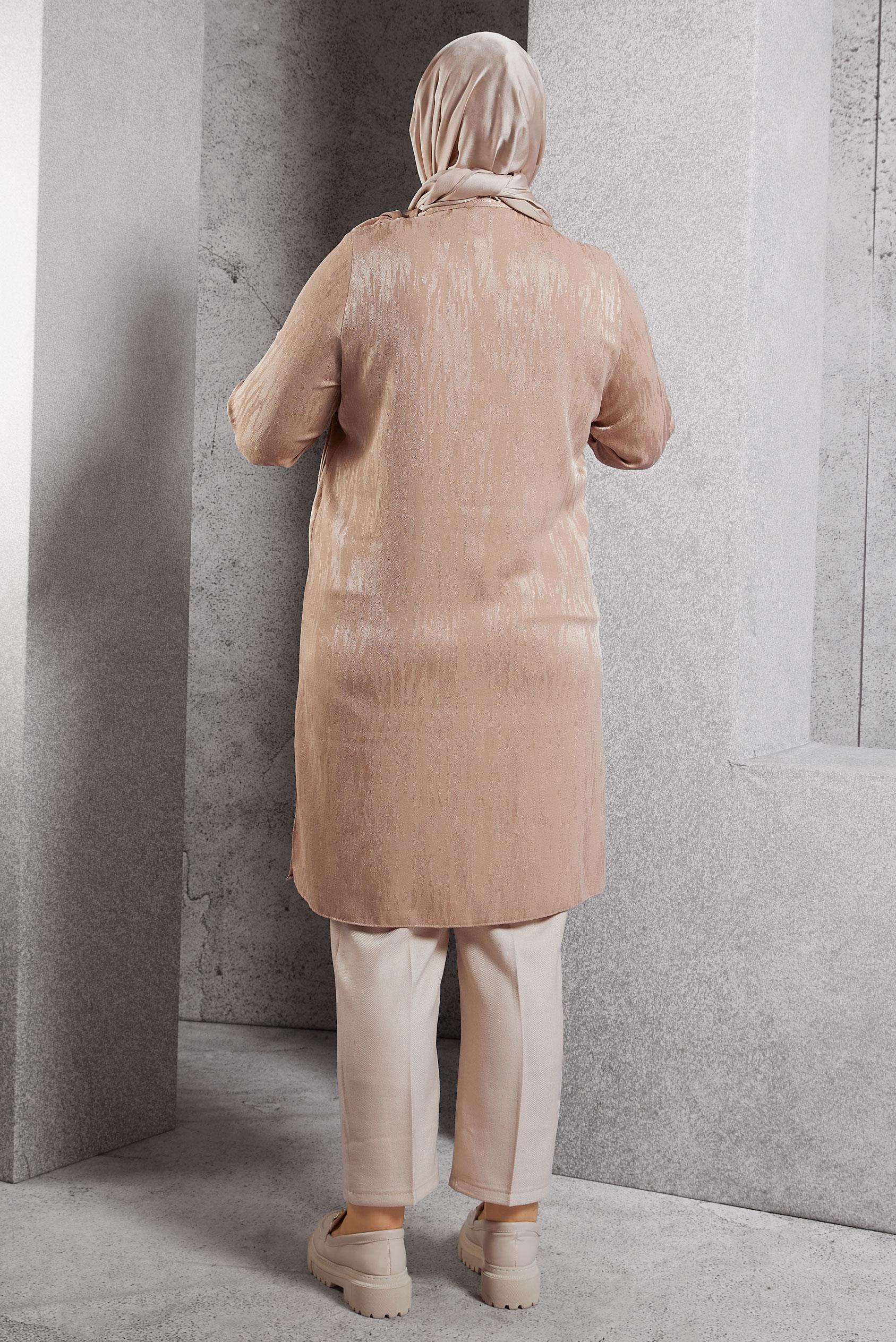 Vêtements hijab BEIGE TUNIQUE JACQUARD À COL NOUÉ 20635