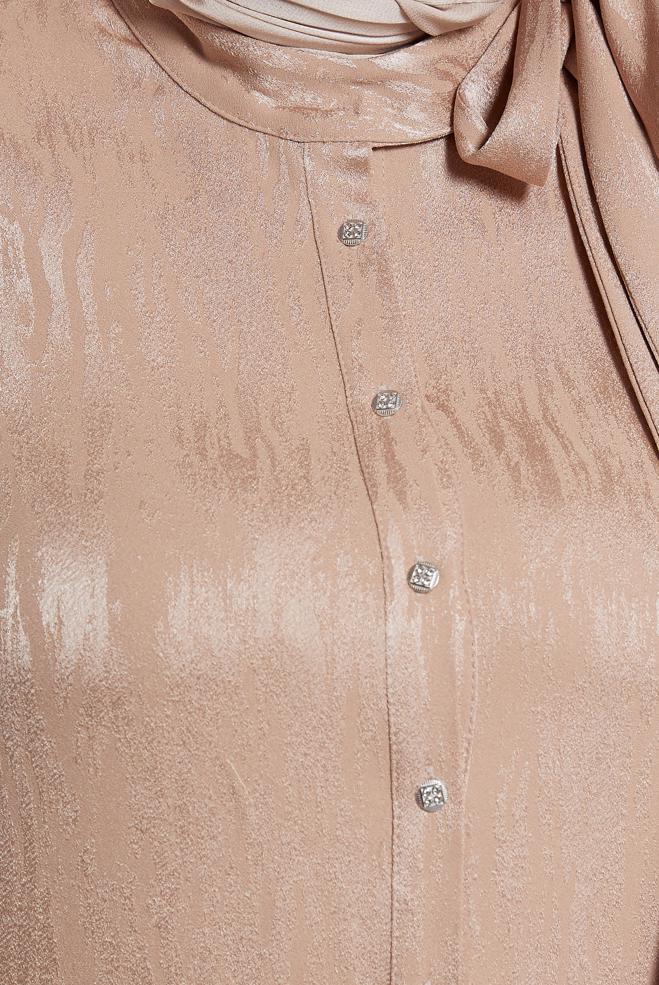 Vêtements hijab BEIGE TUNIQUE JACQUARD À COL NOUÉ 20635 - ALVİNA