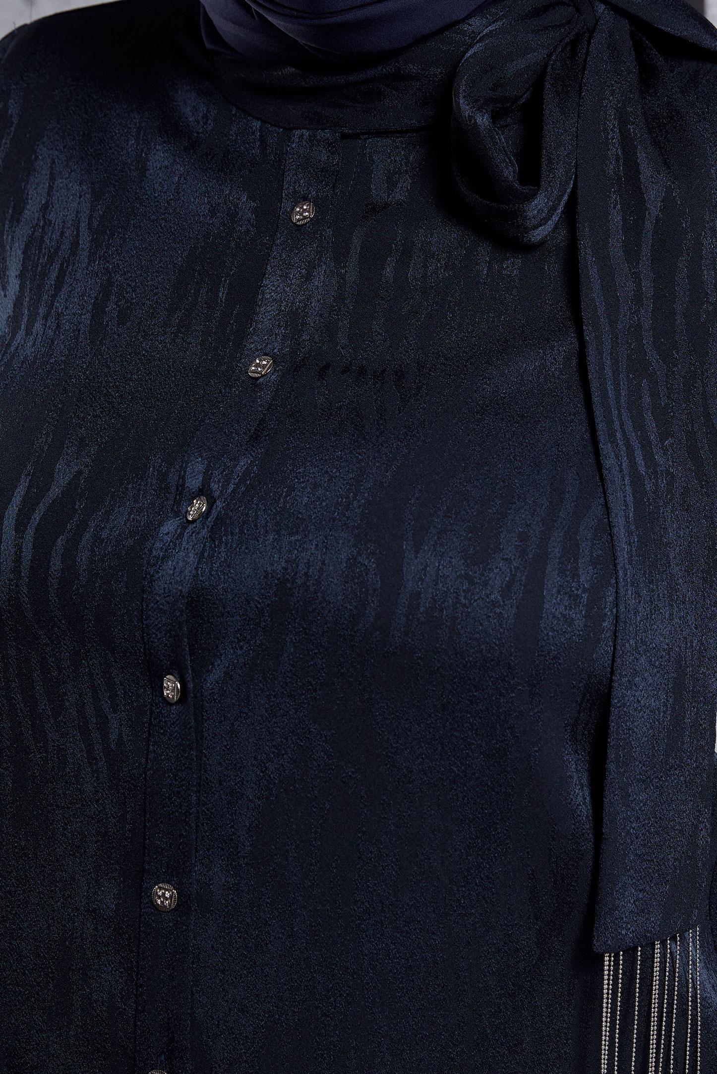 Vêtements hijab BLEU MARINE TUNIQUE JACQUARD À COL NOUÉ 20635