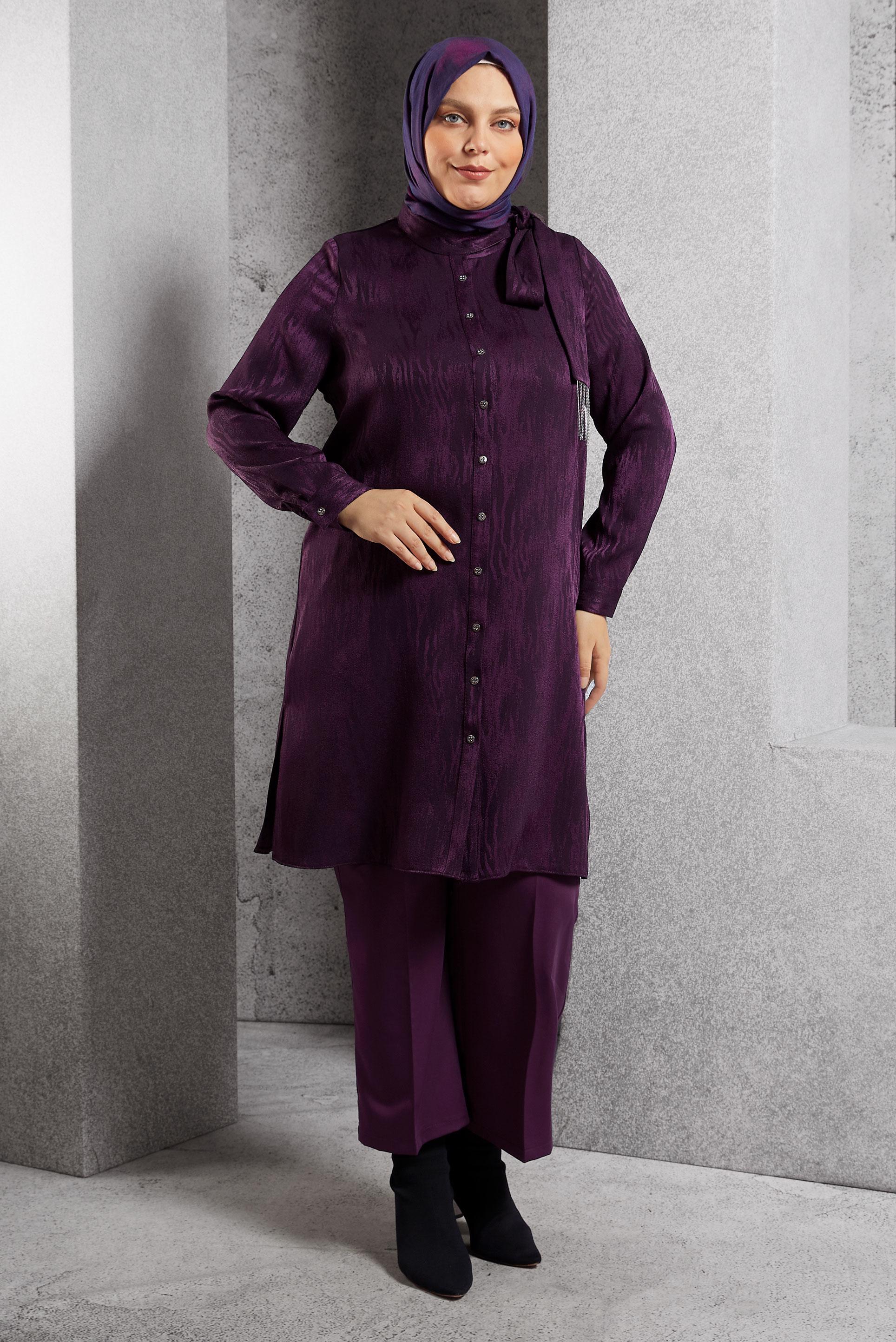 Vêtements hijab PRUNE TUNIQUE JACQUARD À COL NOUÉ 20635