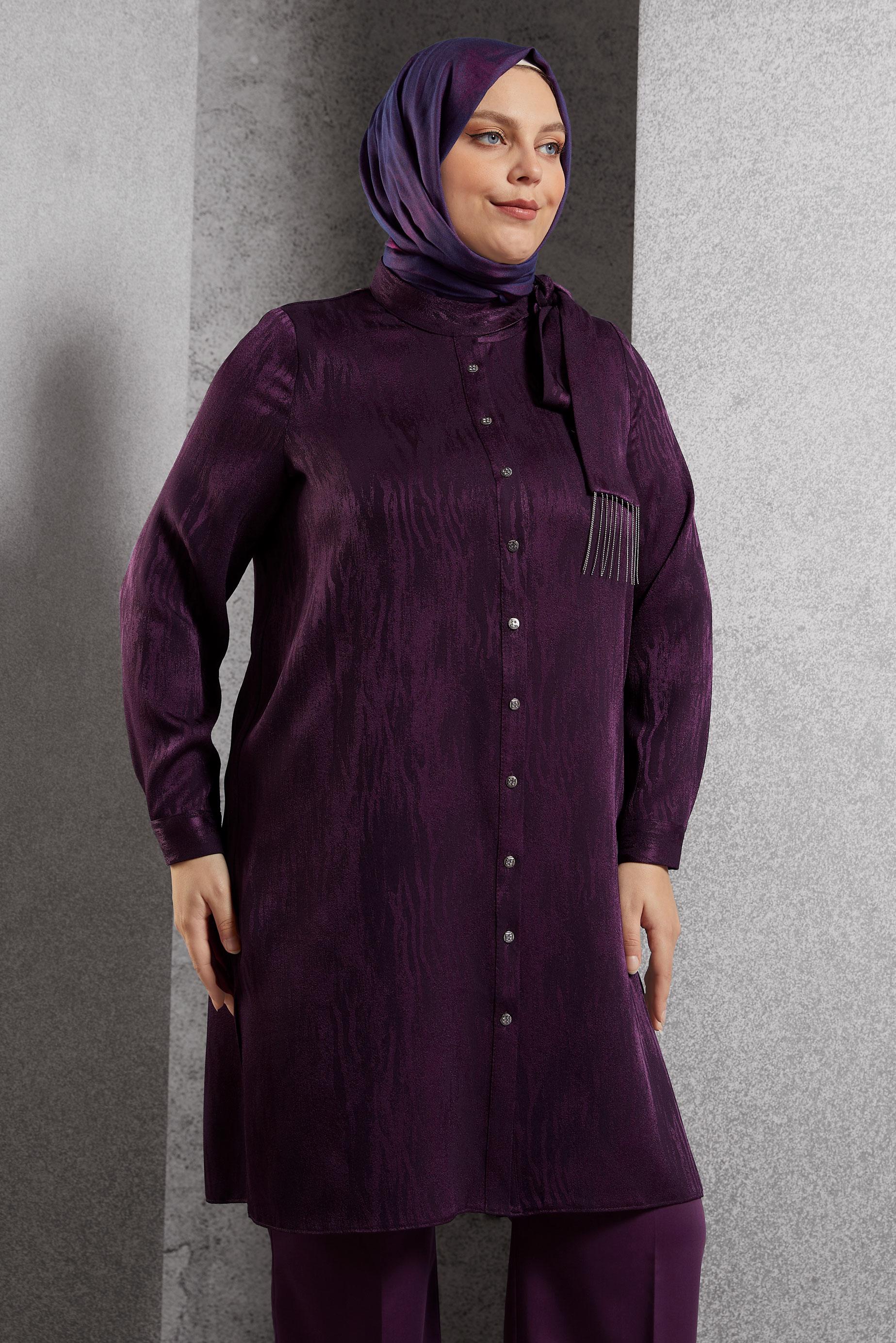 Vêtements hijab PRUNE TUNIQUE JACQUARD À COL NOUÉ 20635