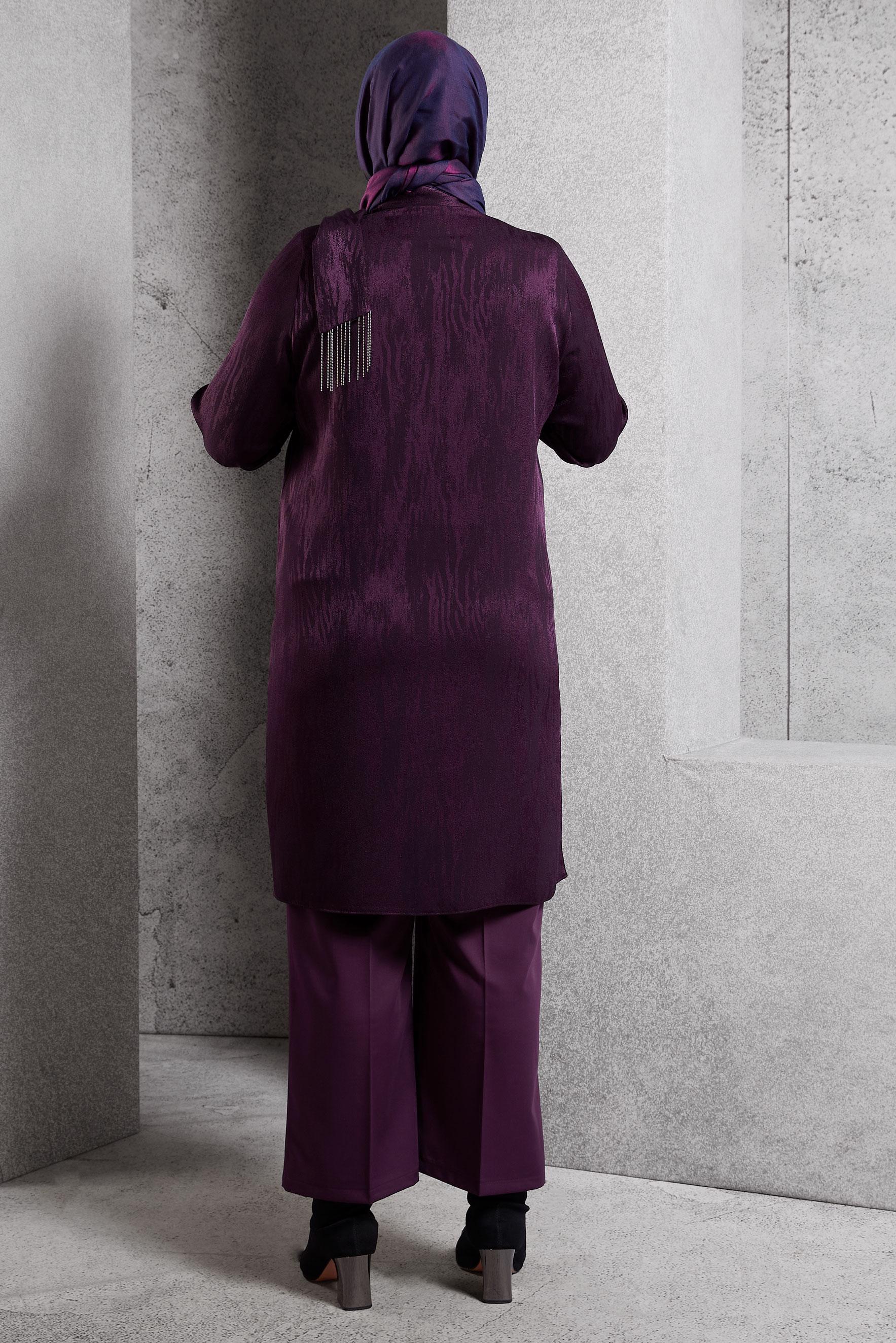 Vêtements hijab PRUNE TUNIQUE JACQUARD À COL NOUÉ 20635