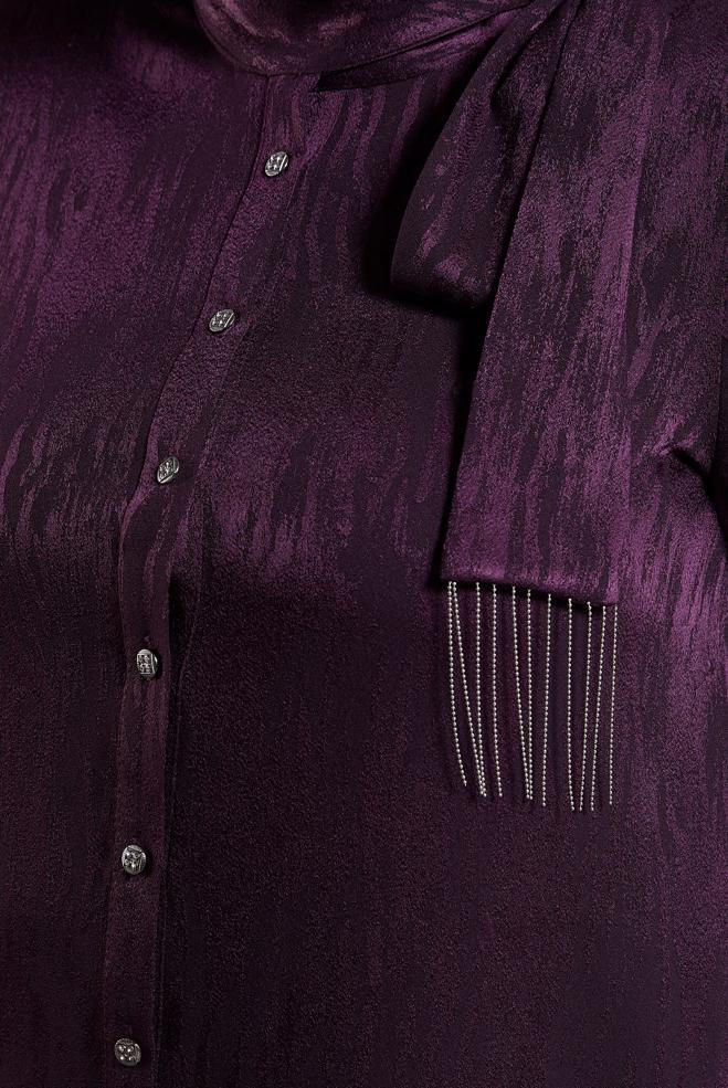 Vêtements hijab PRUNE TUNIQUE JACQUARD À COL NOUÉ 20635 - ALVİNA