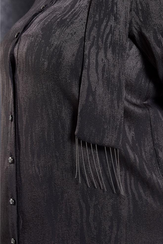 Vêtements hijab GRIS TUNIQUE JACQUARD À COL NOUÉ 20635 - ALVİNA