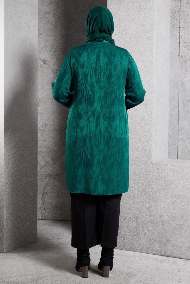Vêtements hijab VERT TUNIQUE JACQUARD À COL NOUÉ 20635 - ALVİNA