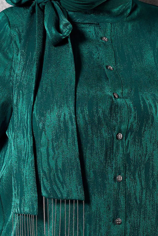 Vêtements hijab VERT TUNIQUE JACQUARD À COL NOUÉ 20635 - ALVİNA