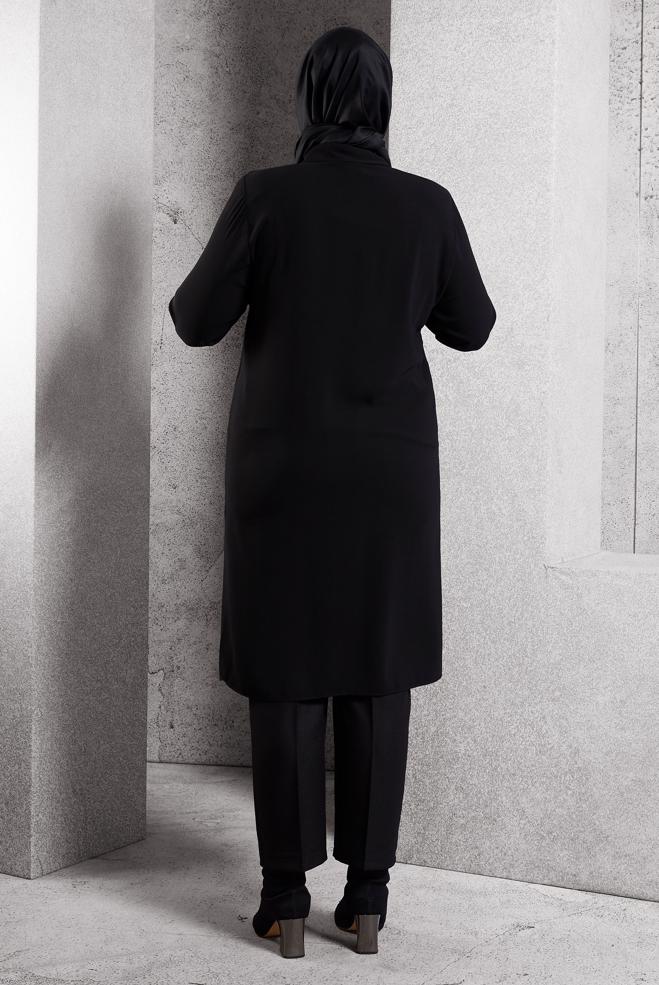 Vêtements hijab NOIR TUNIQUE BRODÉE DE PIERRES PRÉCIEUSES 20636 - ALVİNA