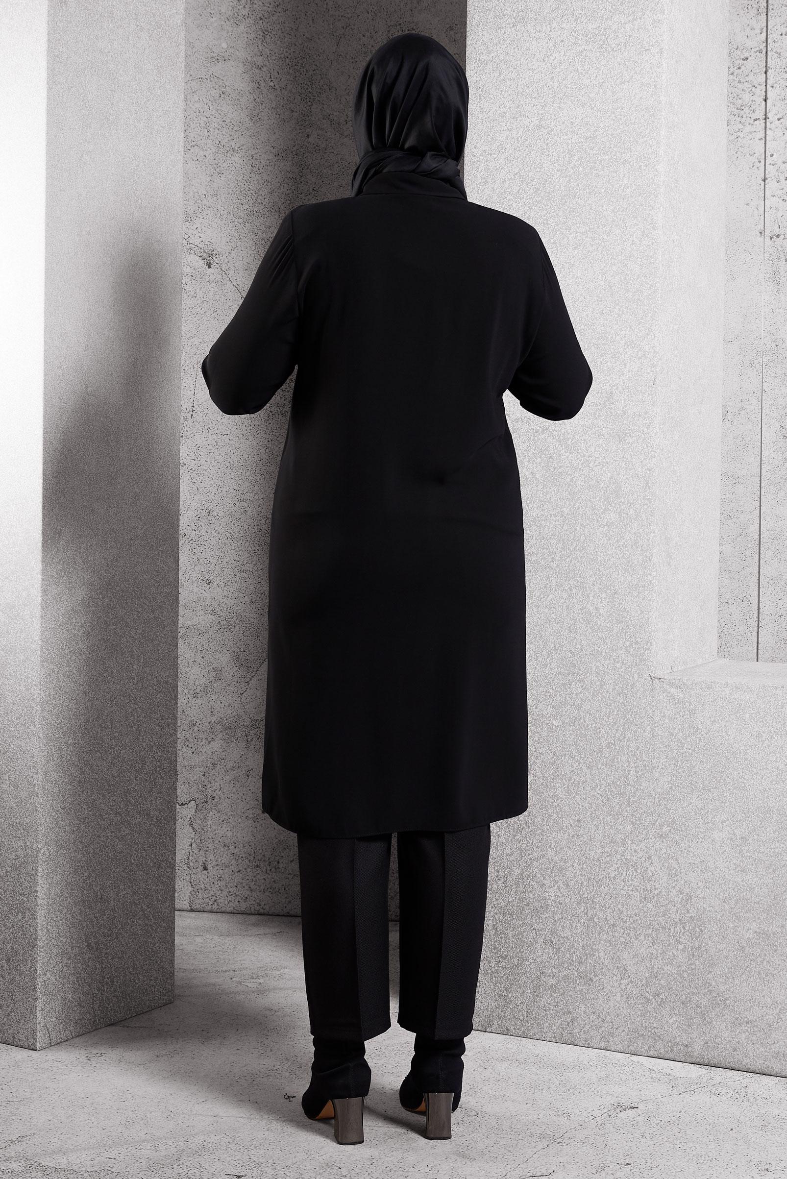 Vêtements hijab NOIR TUNIQUE BRODÉE DE PIERRES PRÉCIEUSES 20636