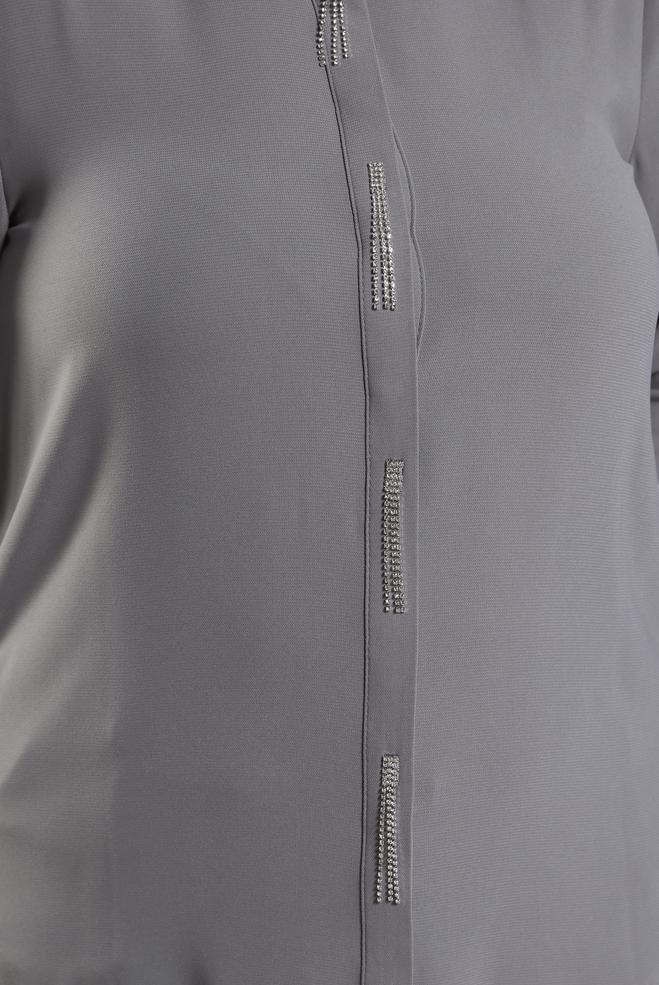 Vêtements hijab GRIS TUNIQUE BRODÉE DE PIERRES PRÉCIEUSES 20636 - ALVİNA