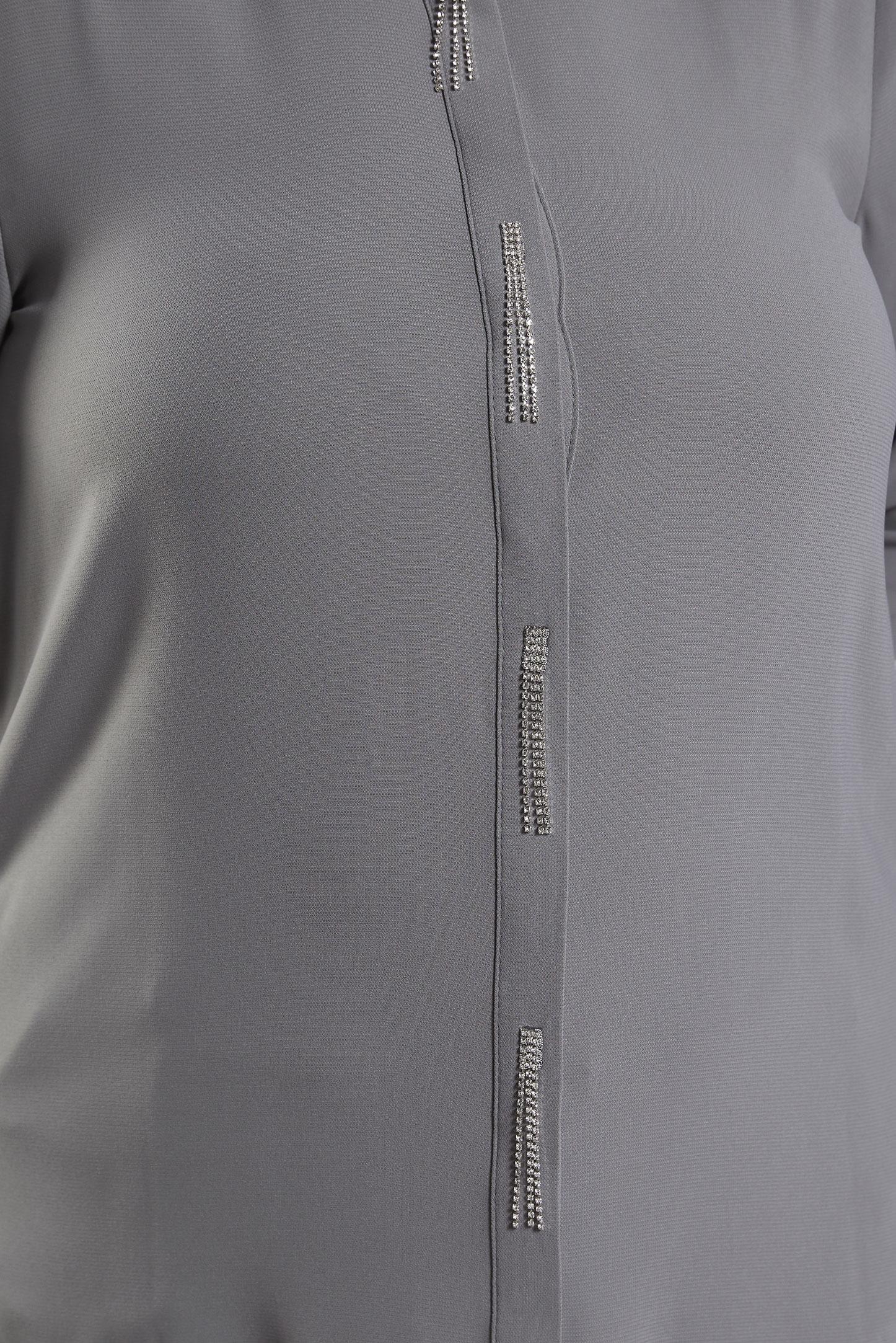 Vêtements hijab GRIS TUNIQUE BRODÉE DE PIERRES PRÉCIEUSES 20636