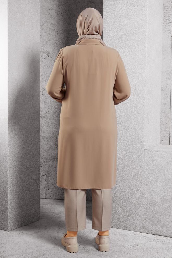 Vêtements hijab BRUN TUNIQUE BRODÉE DE PIERRES PRÉCIEUSES 20636 - ALVİNA