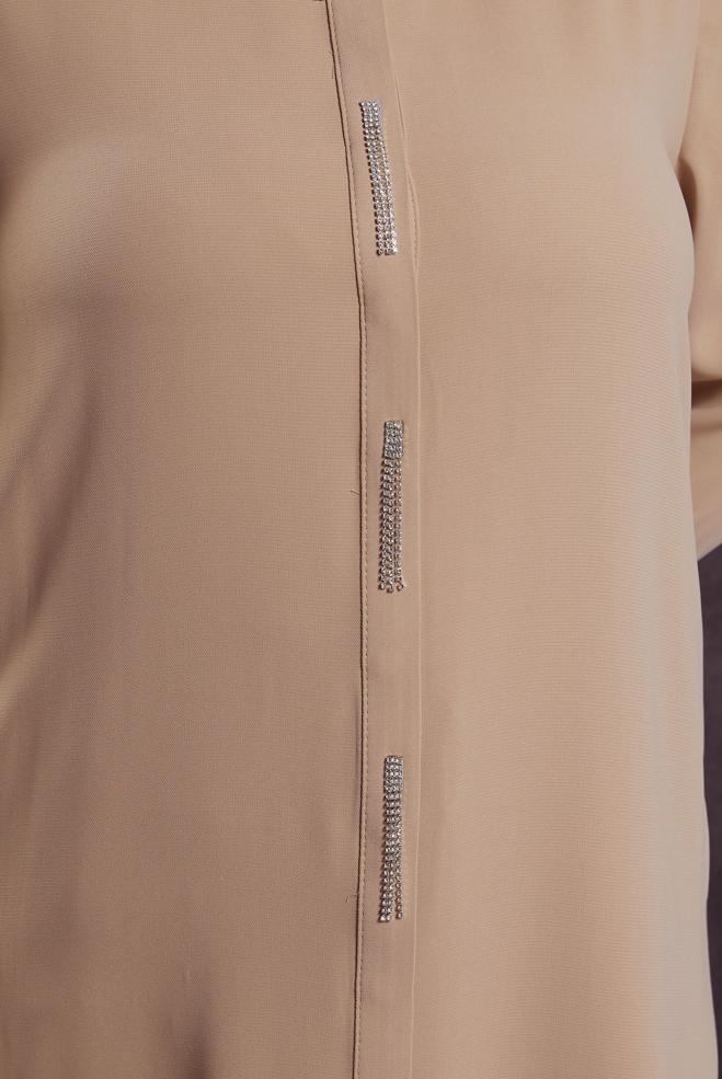 Vêtements hijab BRUN TUNIQUE BRODÉE DE PIERRES PRÉCIEUSES 20636 - ALVİNA