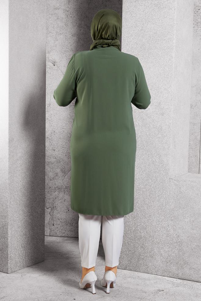 Vêtements hijab KAKI TUNIQUE BRODÉE DE PIERRES PRÉCIEUSES 20636 - ALVİNA