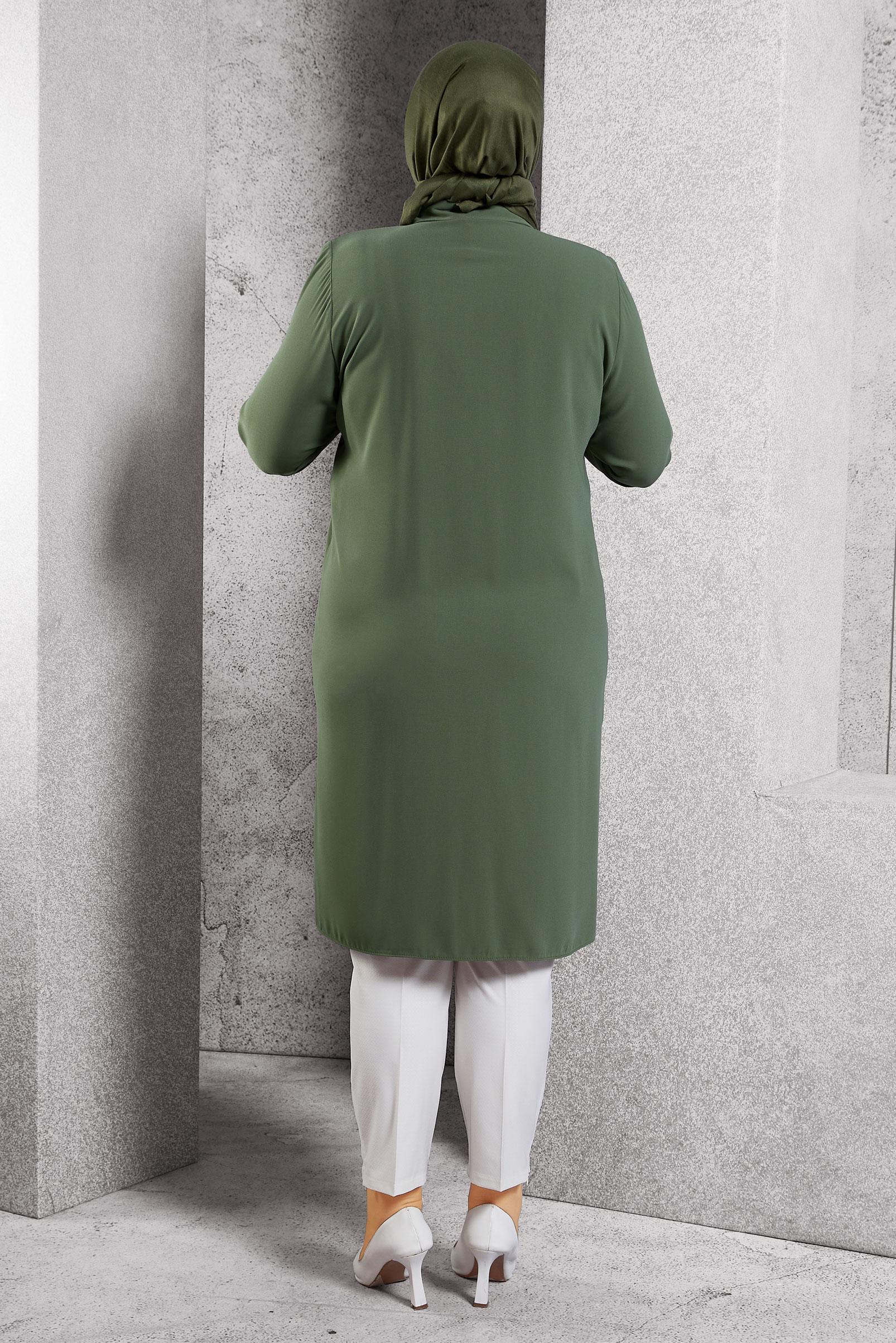 Vêtements hijab KAKI TUNIQUE BRODÉE DE PIERRES PRÉCIEUSES 20636