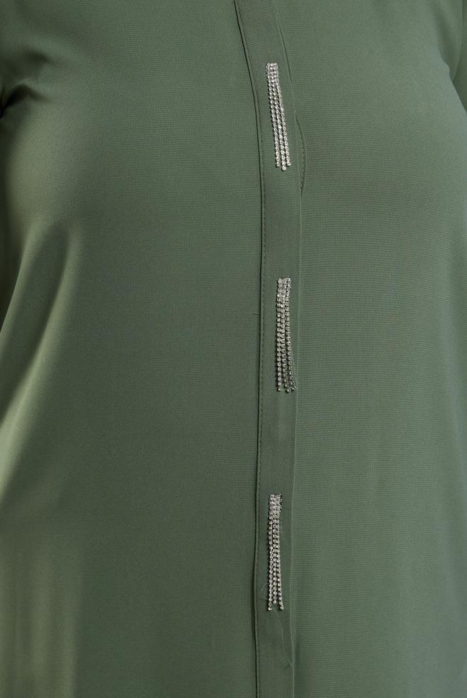 Vêtements hijab KAKI TUNIQUE BRODÉE DE PIERRES PRÉCIEUSES 20636 - ALVİNA