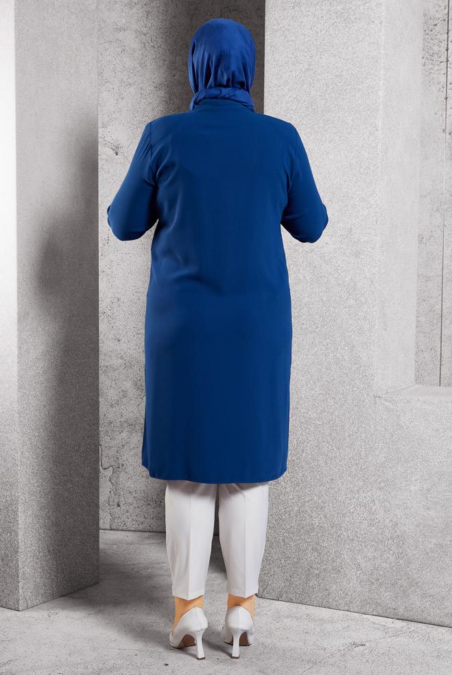 Vêtements hijab BLEU MARINE TUNIQUE BRODÉE DE PIERRES PRÉCIEUSES 20636 - ALVİNA