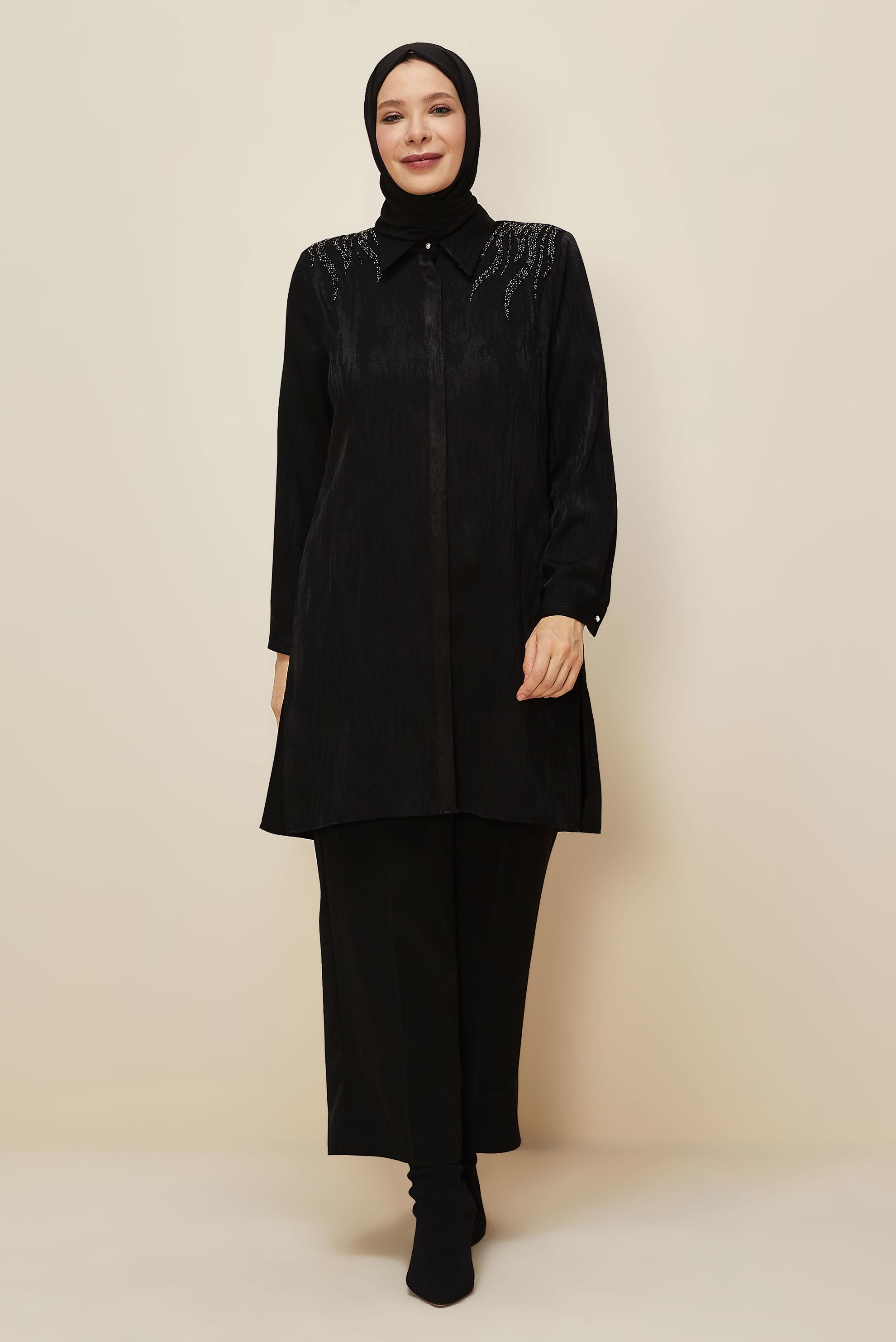 Vêtements hijab NOIR TUNIQUE CHEMISE JACQUARD 20638