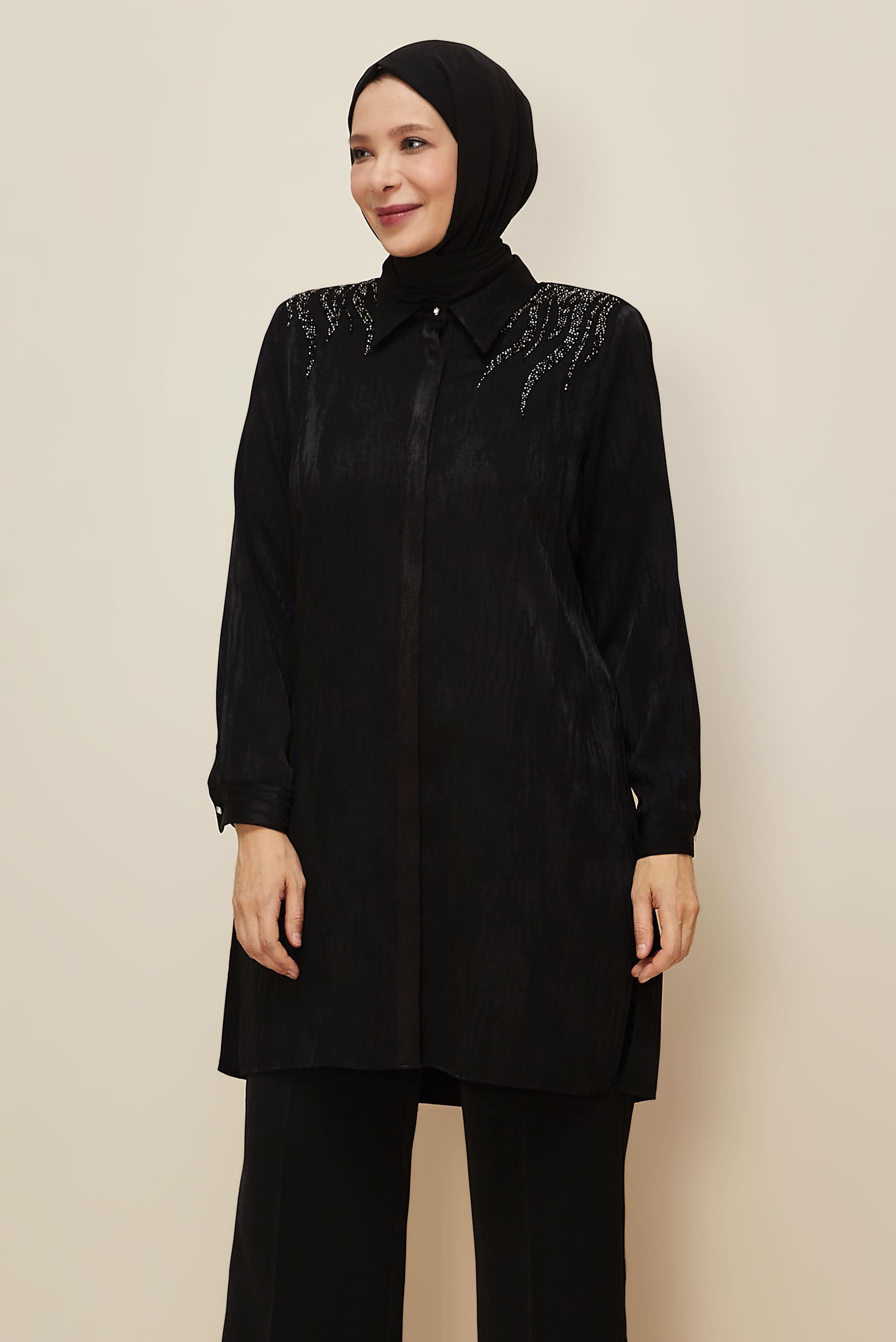 Vêtements hijab NOIR TUNIQUE CHEMISE JACQUARD 20638