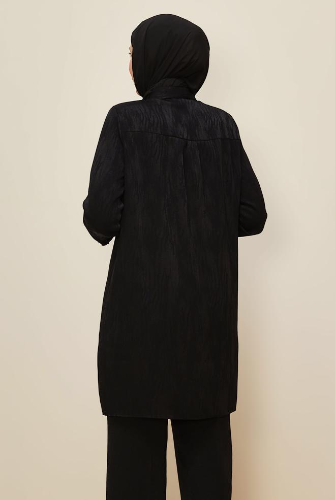 Vêtements hijab NOIR TUNIQUE CHEMISE JACQUARD 20638 - ALVİNA