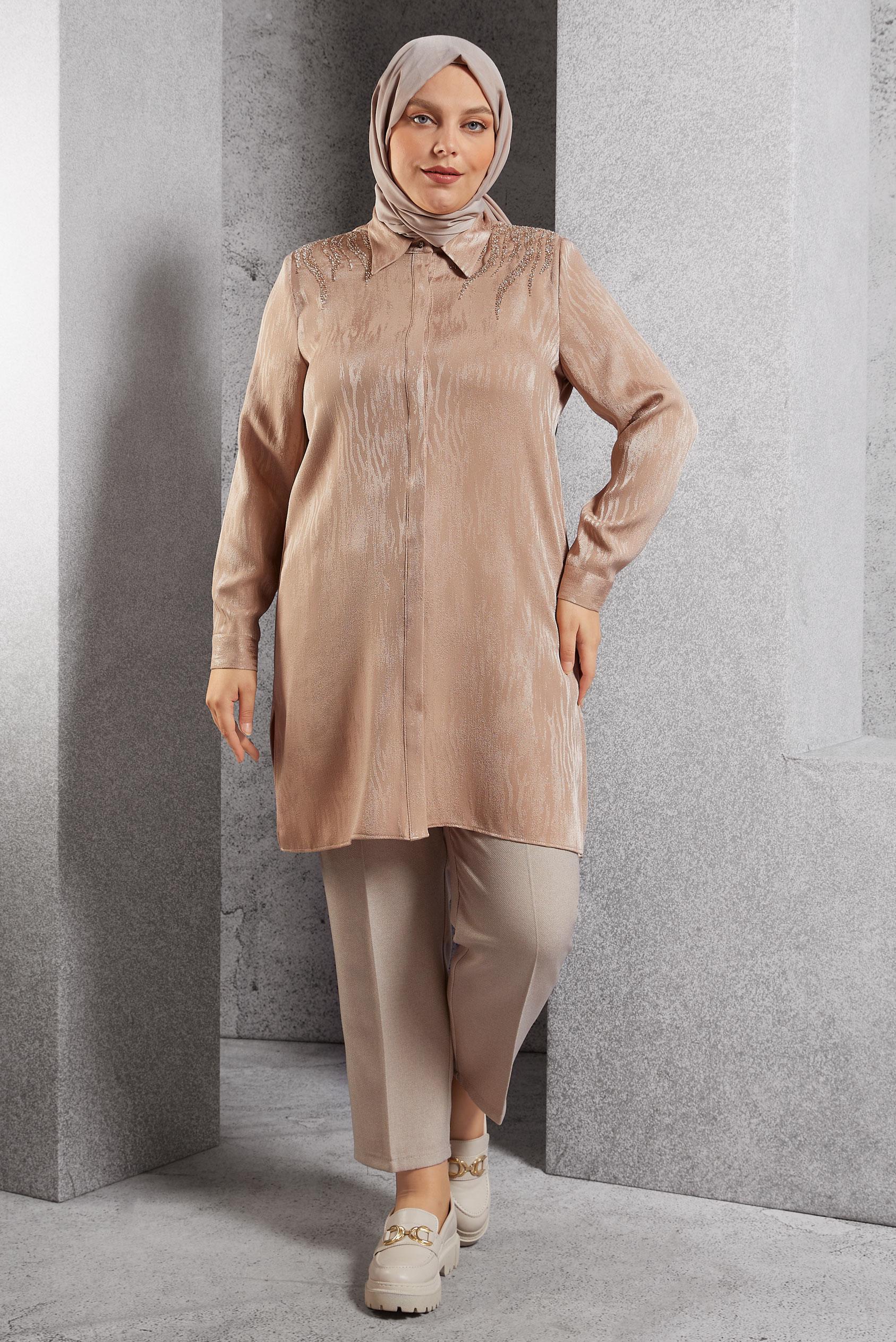 Vêtements hijab BEIGE TUNIQUE CHEMISE JACQUARD 20638