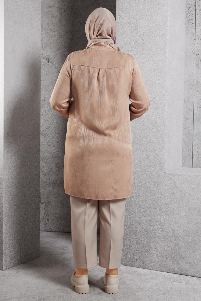 Vêtements hijab BEIGE TUNIQUE CHEMISE JACQUARD 20638 - ALVİNA