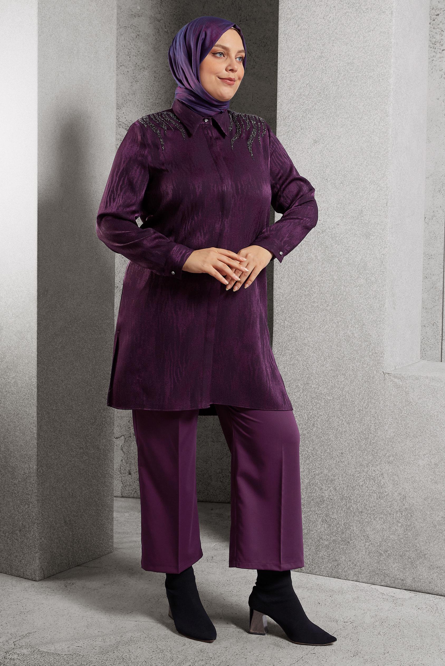 Vêtements hijab PRUNE TUNIQUE CHEMISE JACQUARD 20638