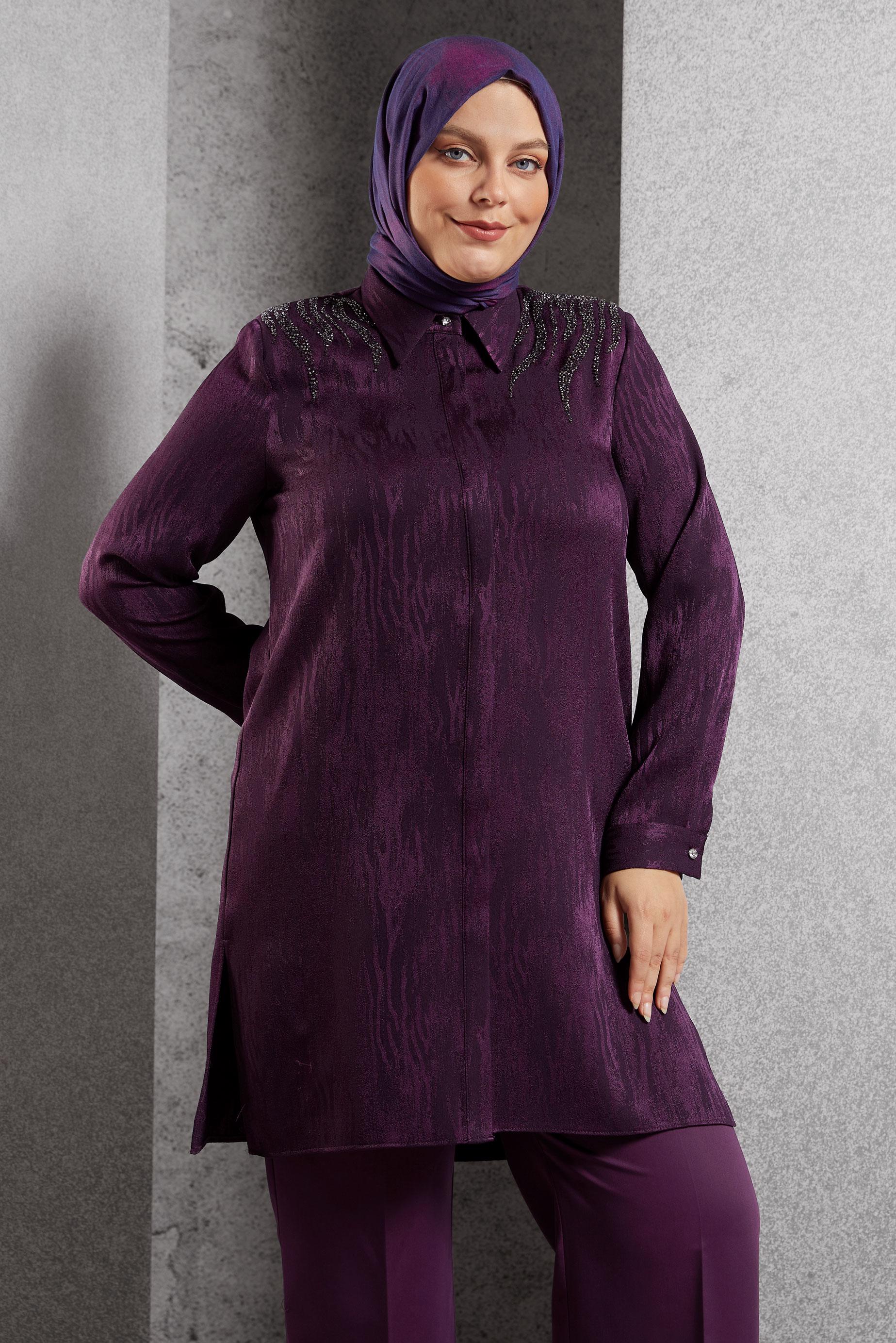 Vêtements hijab PRUNE TUNIQUE CHEMISE JACQUARD 20638