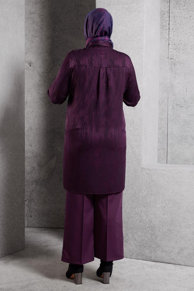 Vêtements hijab PRUNE TUNIQUE CHEMISE JACQUARD 20638 - ALVİNA