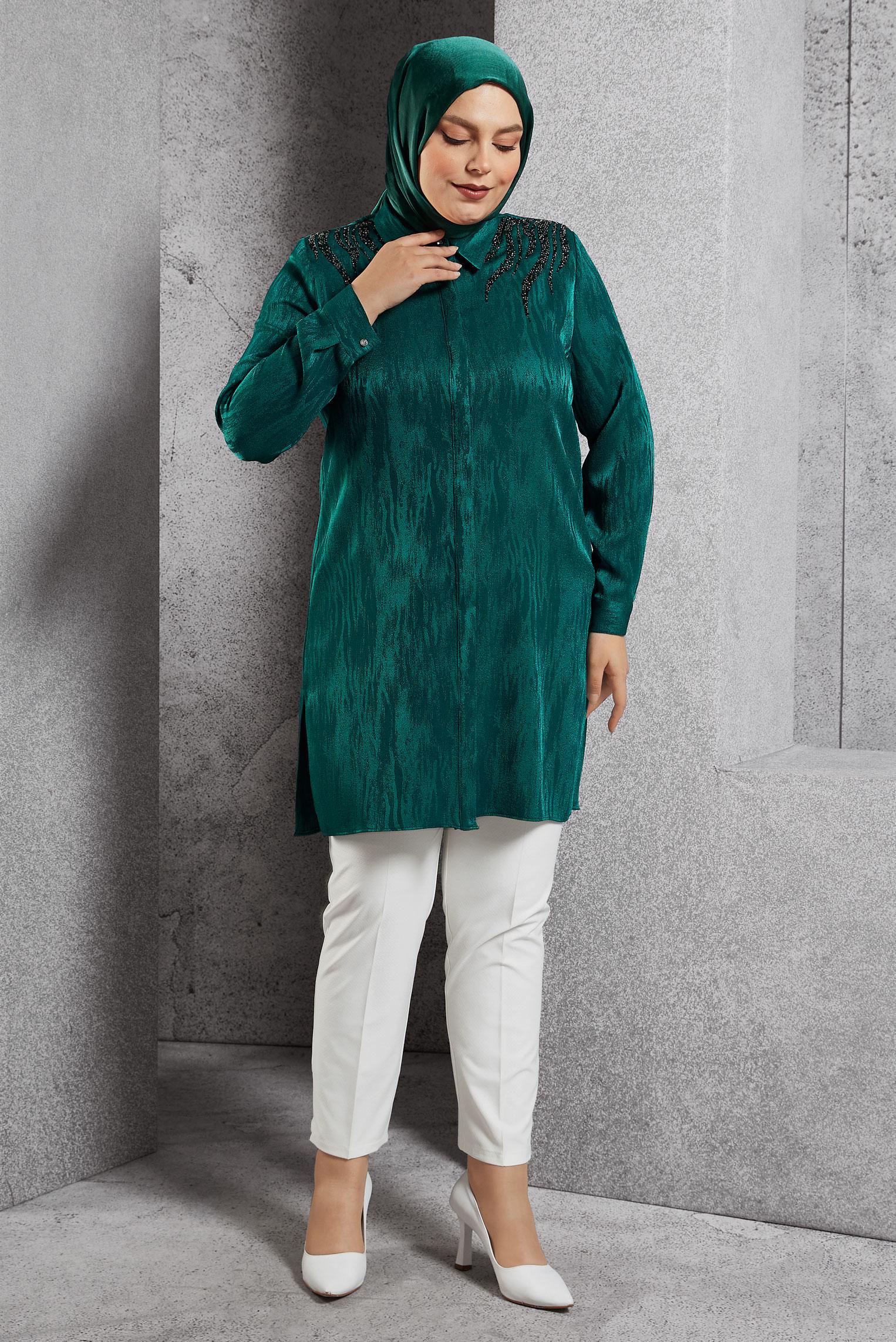 Vêtements hijab VERT TUNIQUE CHEMISE JACQUARD 20638