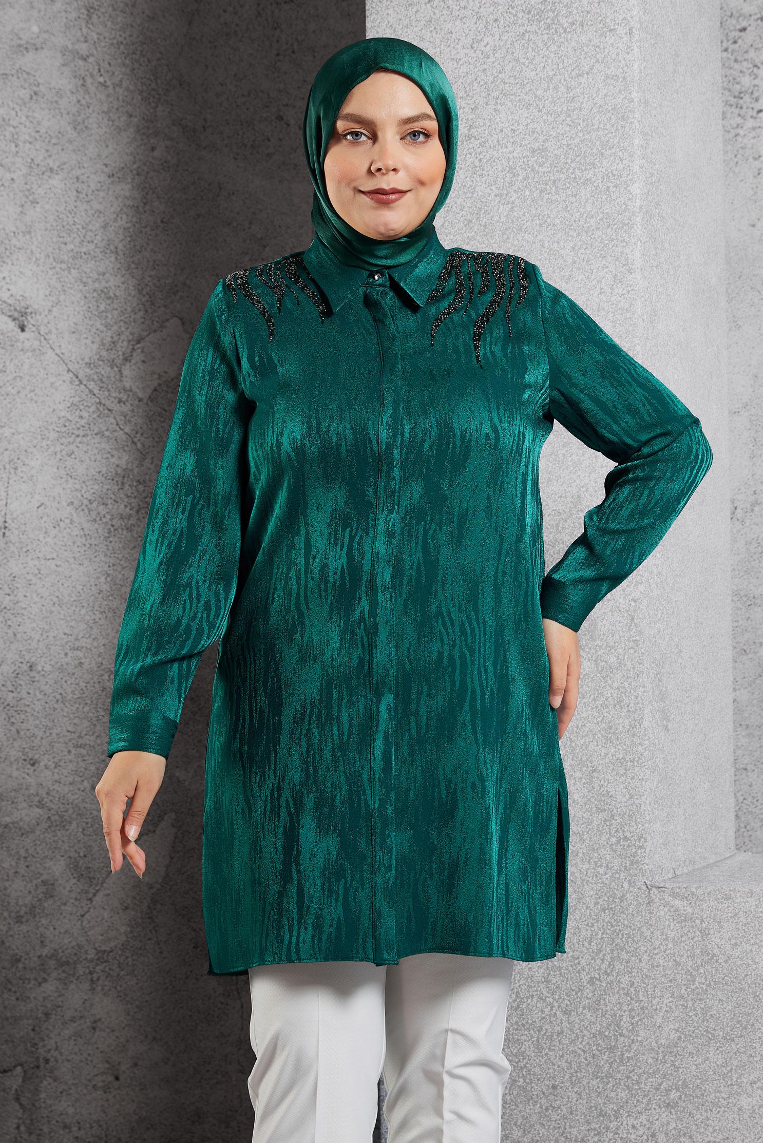 Vêtements hijab VERT TUNIQUE CHEMISE JACQUARD 20638