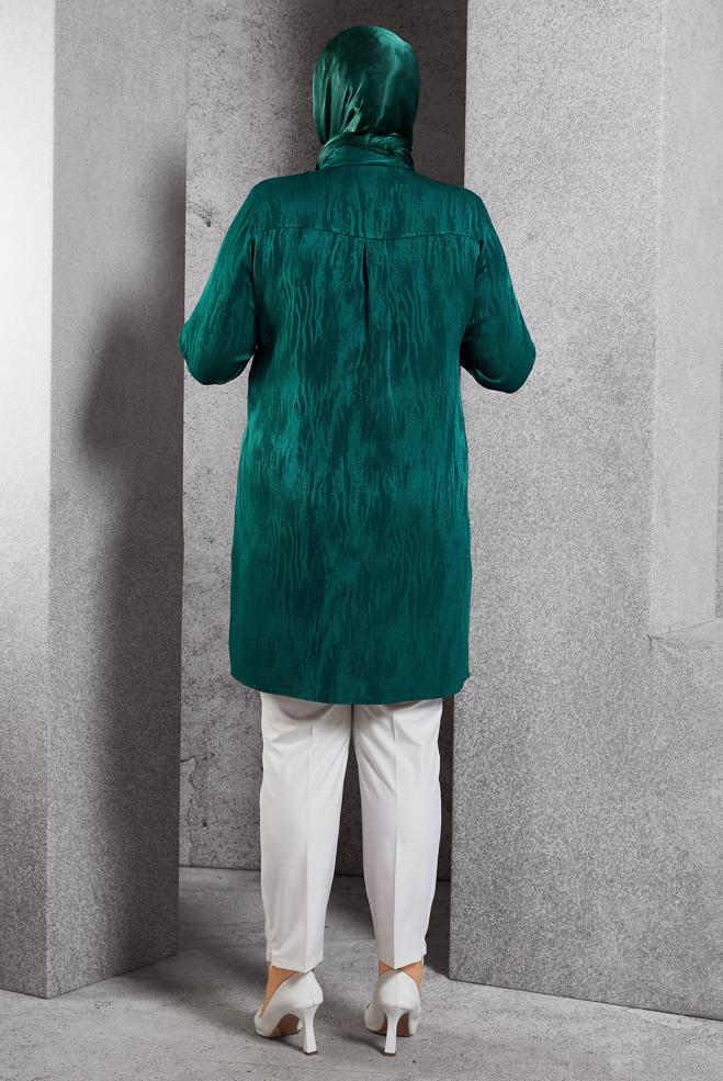 Vêtements hijab VERT TUNIQUE CHEMISE JACQUARD 20638 - ALVİNA