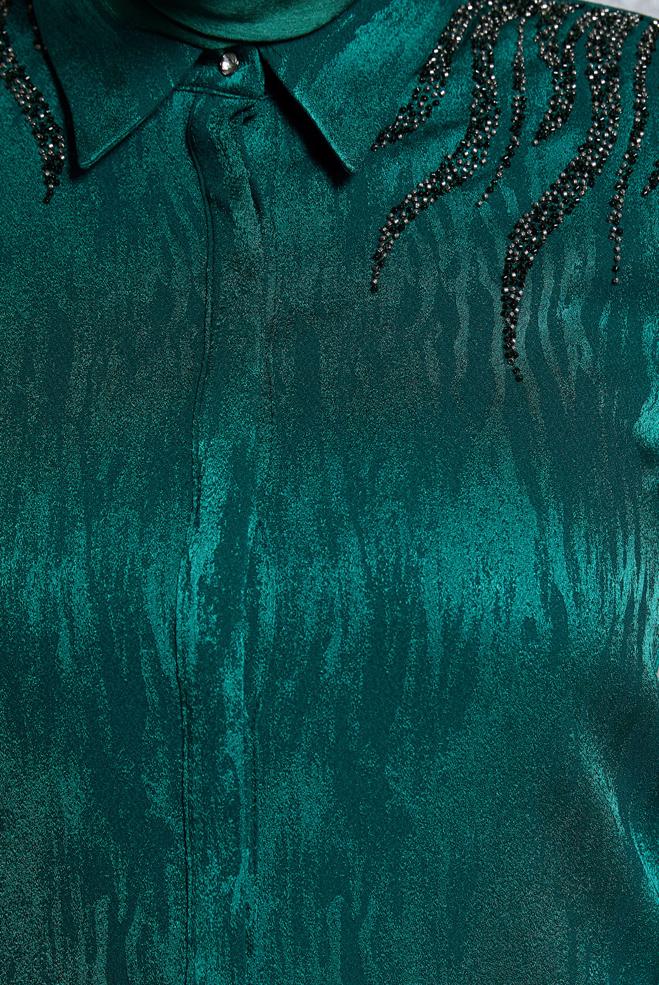 Vêtements hijab VERT TUNIQUE CHEMISE JACQUARD 20638 - ALVİNA