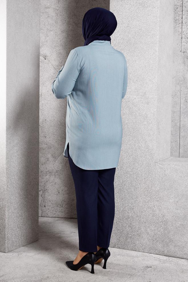 Tesettür giyim MAVİ BÜYÜK BEDEN GÖMLEK TUNİK 20648 - ALVİNA