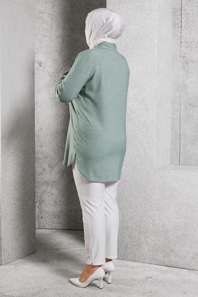 Tesettür giyim YEŞİL BÜYÜK BEDEN GÖMLEK TUNİK 20648 - ALVİNA