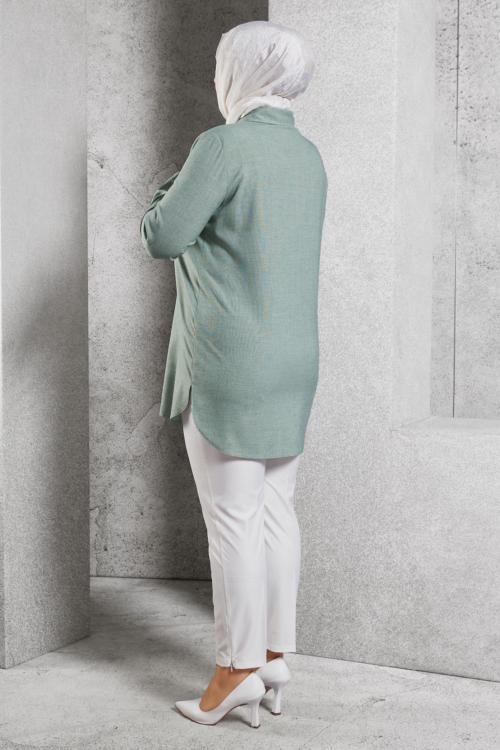 Tesettür giyim YEŞİL BÜYÜK BEDEN GÖMLEK TUNİK 20648