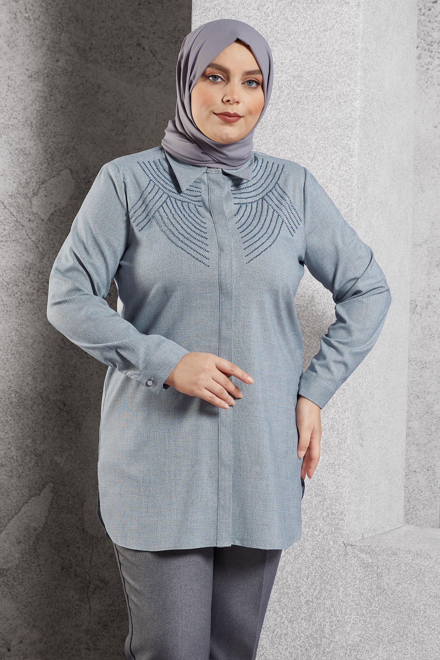 Vêtements hijab BLEU MARINE TUNIQUE CHEMISE GRANDE TAILLE 20648