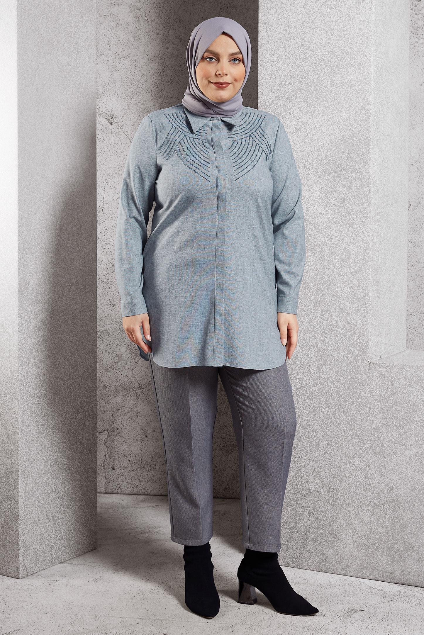 Vêtements hijab BLEU MARINE TUNIQUE CHEMISE GRANDE TAILLE 20648
