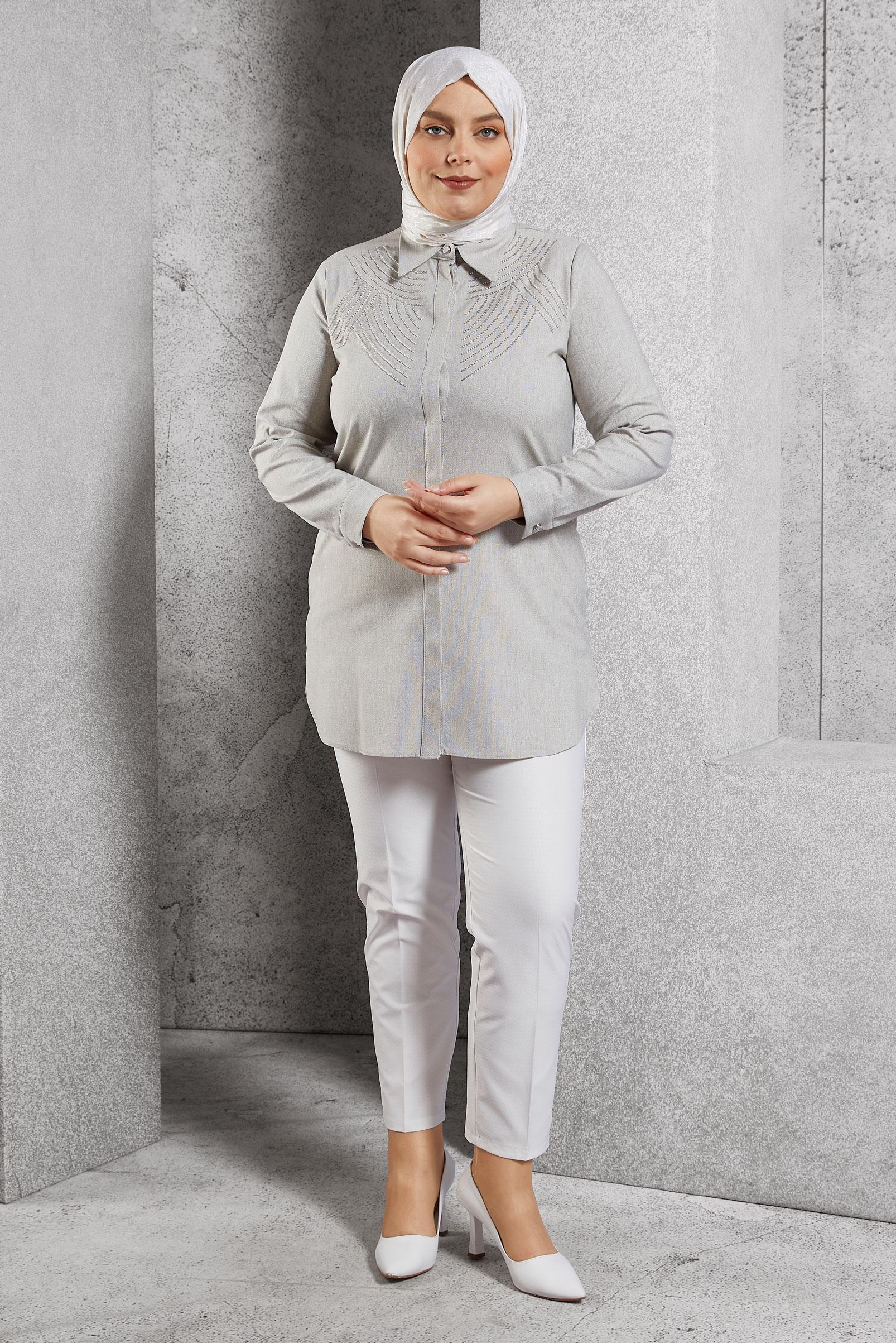 Vêtements hijab BEIGE TUNIQUE CHEMISE GRANDE TAILLE 20648