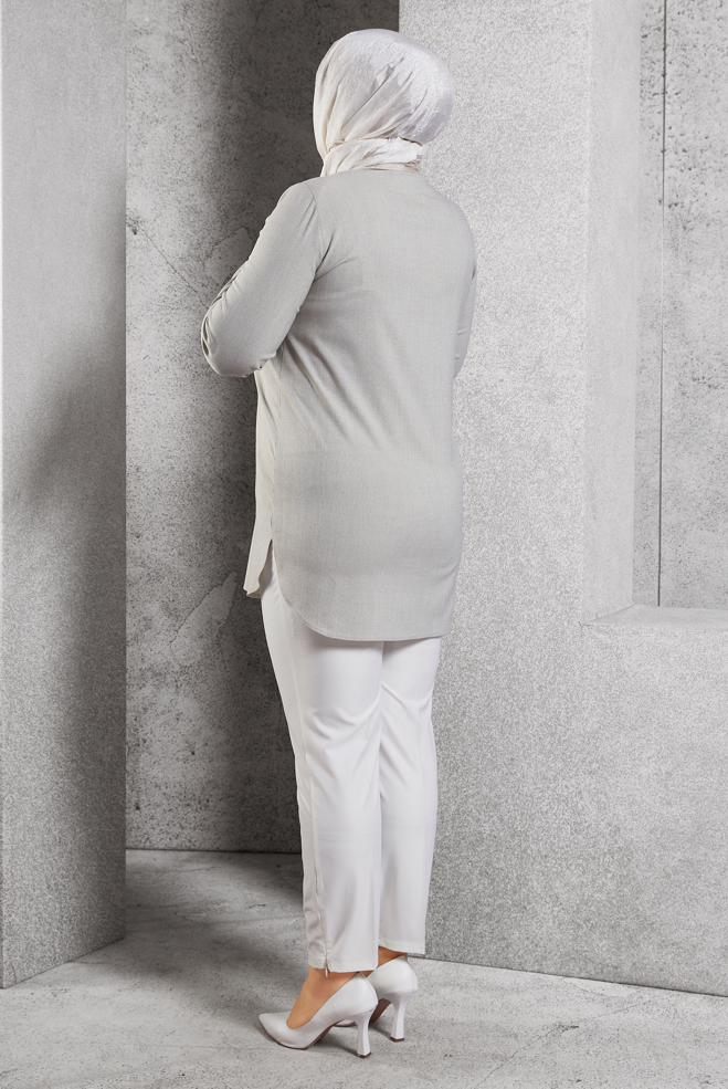 Tesettür giyim BEJ BÜYÜK BEDEN GÖMLEK TUNİK 20648 - ALVİNA