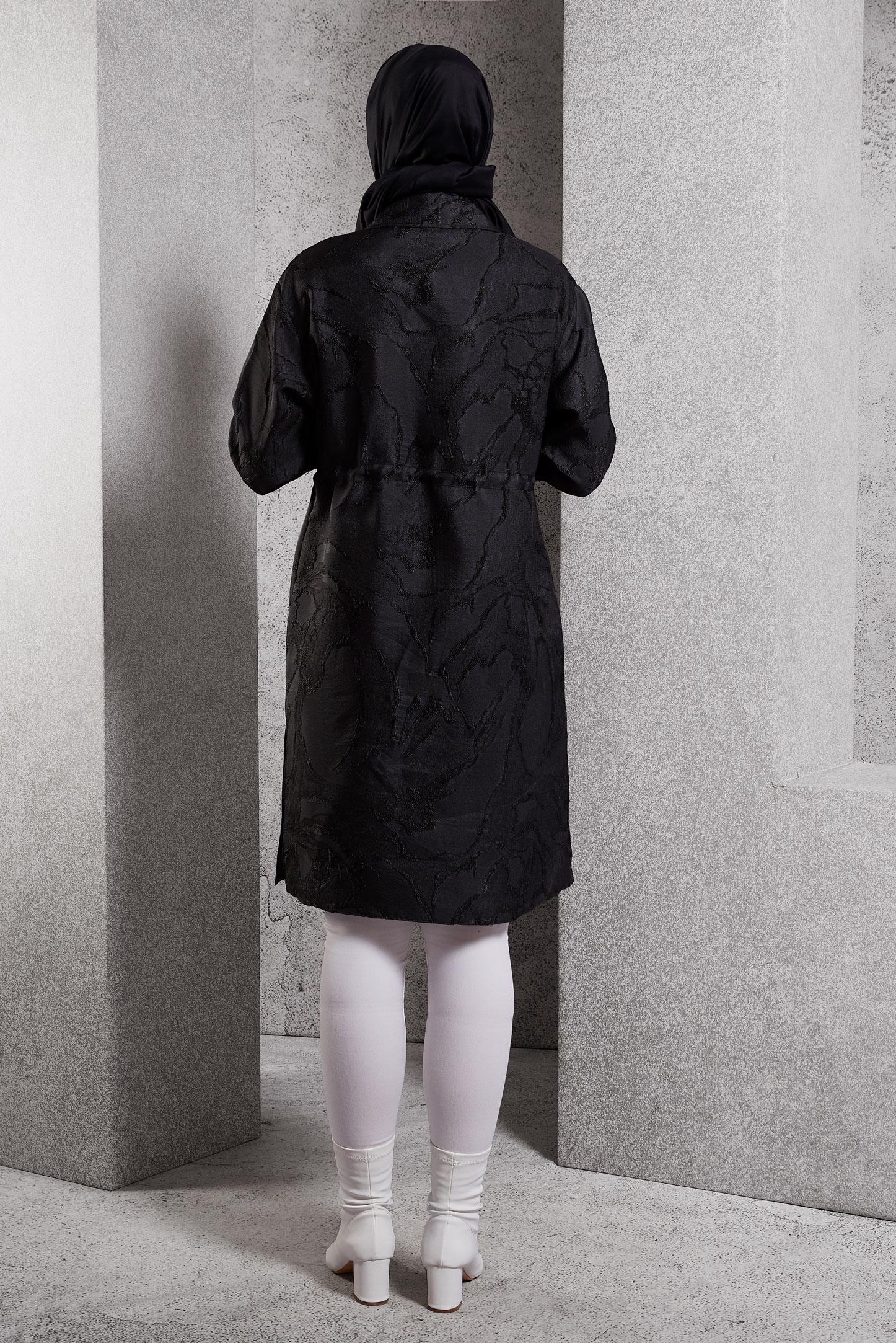 Tesettür giyim SİYAH FERMUARLI JAKAR TUNİK 44730