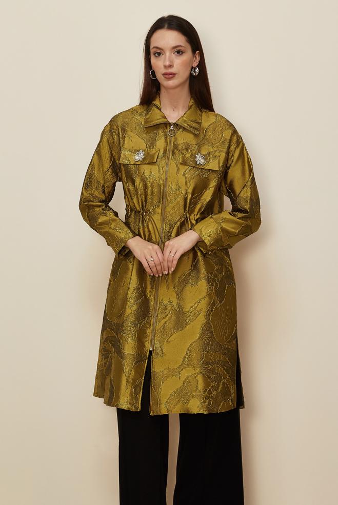 Hijab clothing YELLOW ZIPPERED JACQUARD TUNIC 44730 - ALVİNA