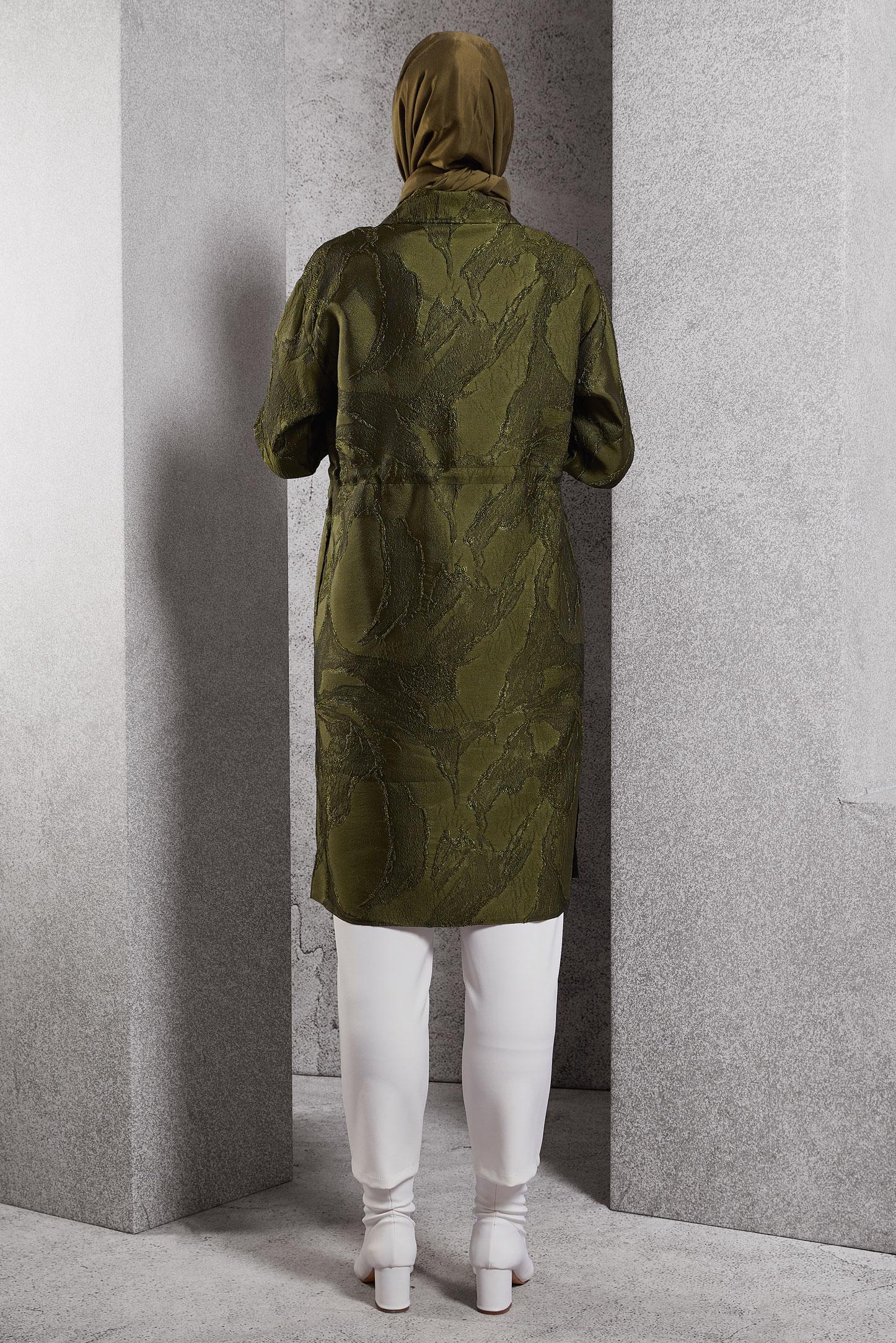 Tesettür giyim HAKİ FERMUARLI JAKAR TUNİK 44730