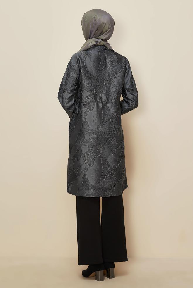 Tesettür giyim GRİ FERMUARLI JAKAR TUNİK 44730 - ALVİNA