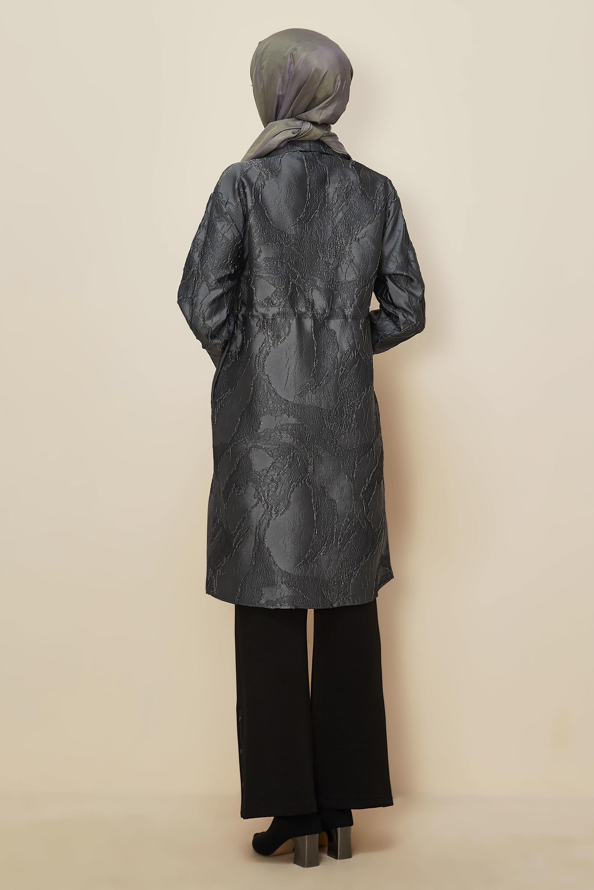 Tesettür giyim GRİ FERMUARLI JAKAR TUNİK 44730