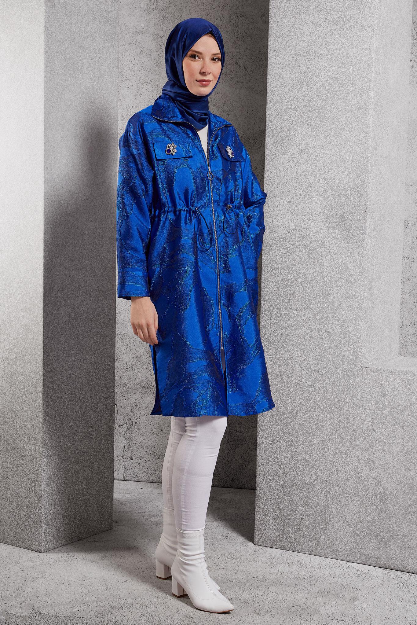 Tesettür giyim LACİVERT FERMUARLI JAKAR TUNİK 44730