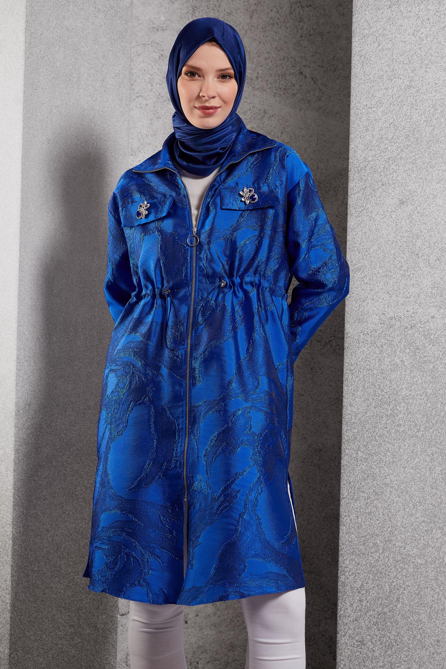 Tesettür giyim LACİVERT FERMUARLI JAKAR TUNİK 44730