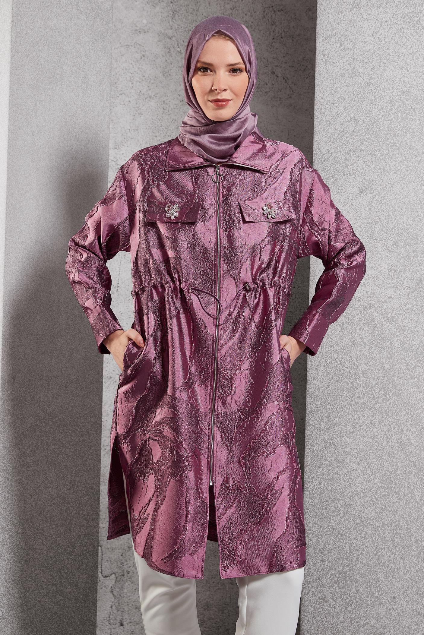 Vêtements hijab ROSE TUNIQUE JACQUARD À FERMETURE ÉCLAIR 44730