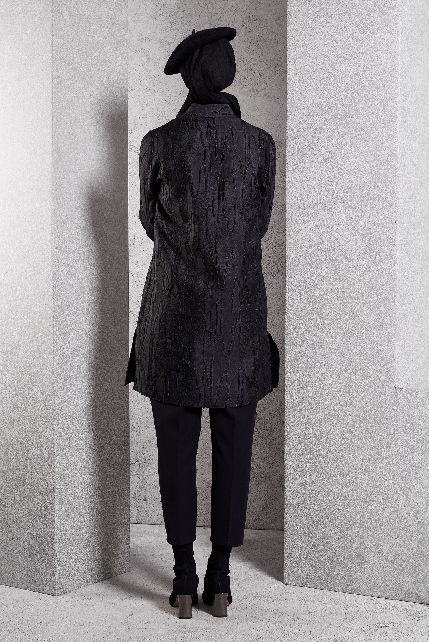 Tesettür giyim SİYAH BROŞLU JAKARLI TUNİK 44737